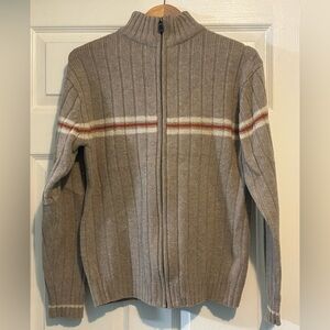 Angelo Litrico Men’s 100% Wool Zip Sweater Small Ribbed Mock Neck Stripe